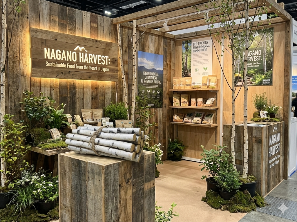白樺を使ったイベント装飾 - NAGANO HARVESTの展示ブース事例